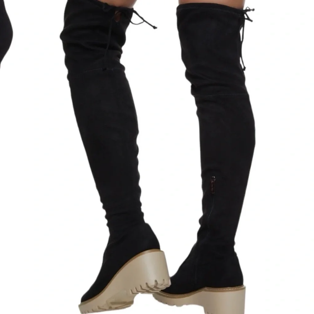 🆕 Nicole Miller Bass over the knee faux suede stretch tall black boots